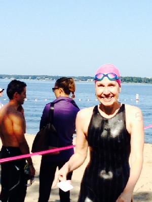 Here I am after swimming a 2-mile open water swim!