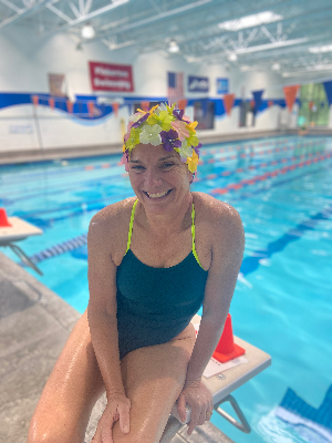 My mom loved to swim in a flowered bathing cap!