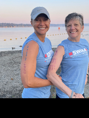 Mother Daughter getting ready to swim.