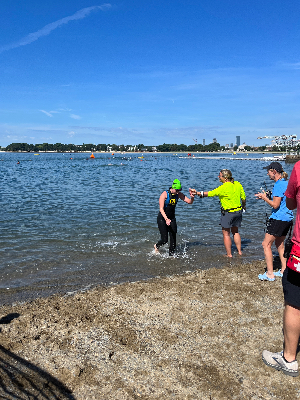 One of our swimmers finishing last year